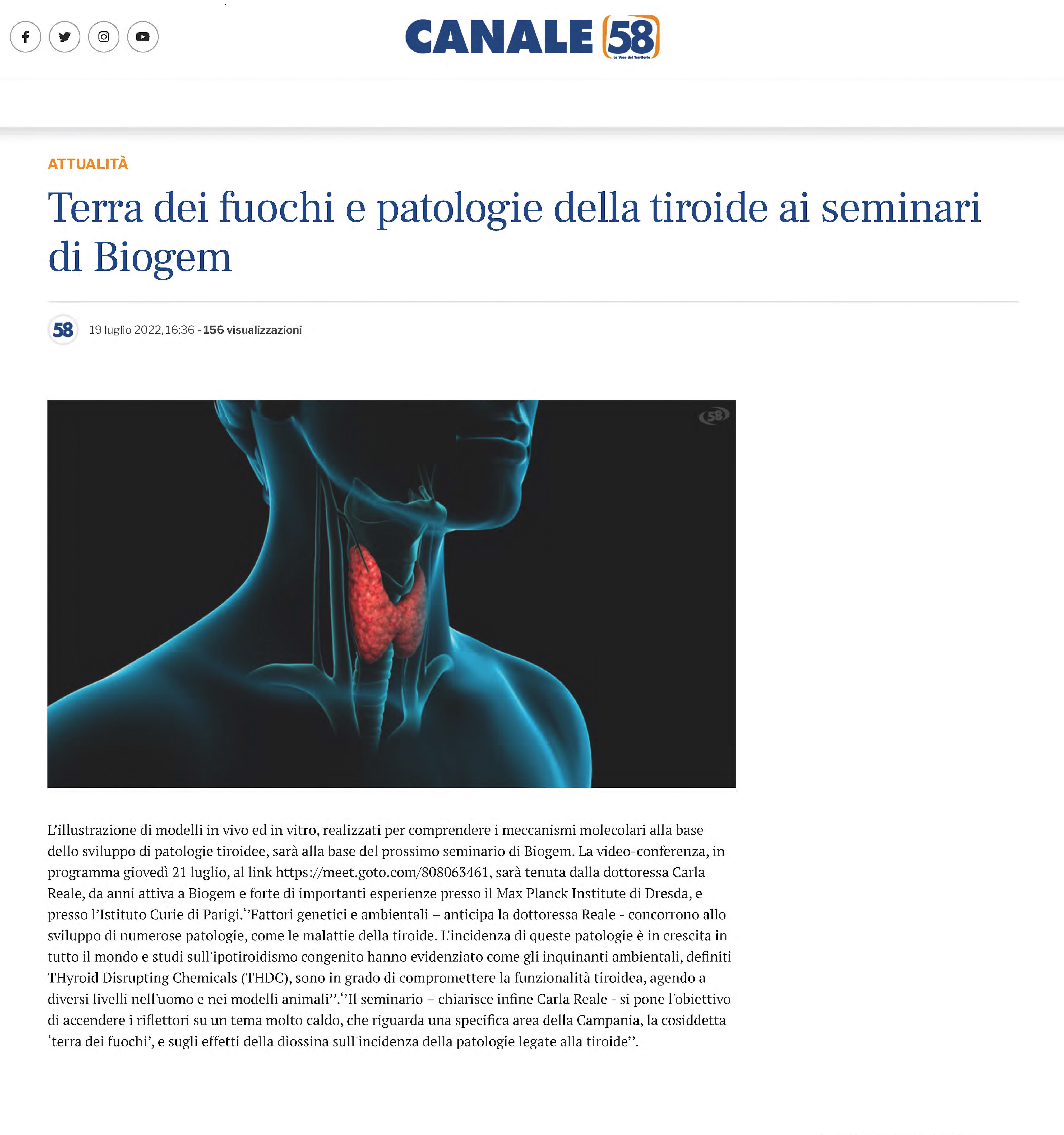Terra dei fuochi e patologie della tiroide ai seminari di Biogem 